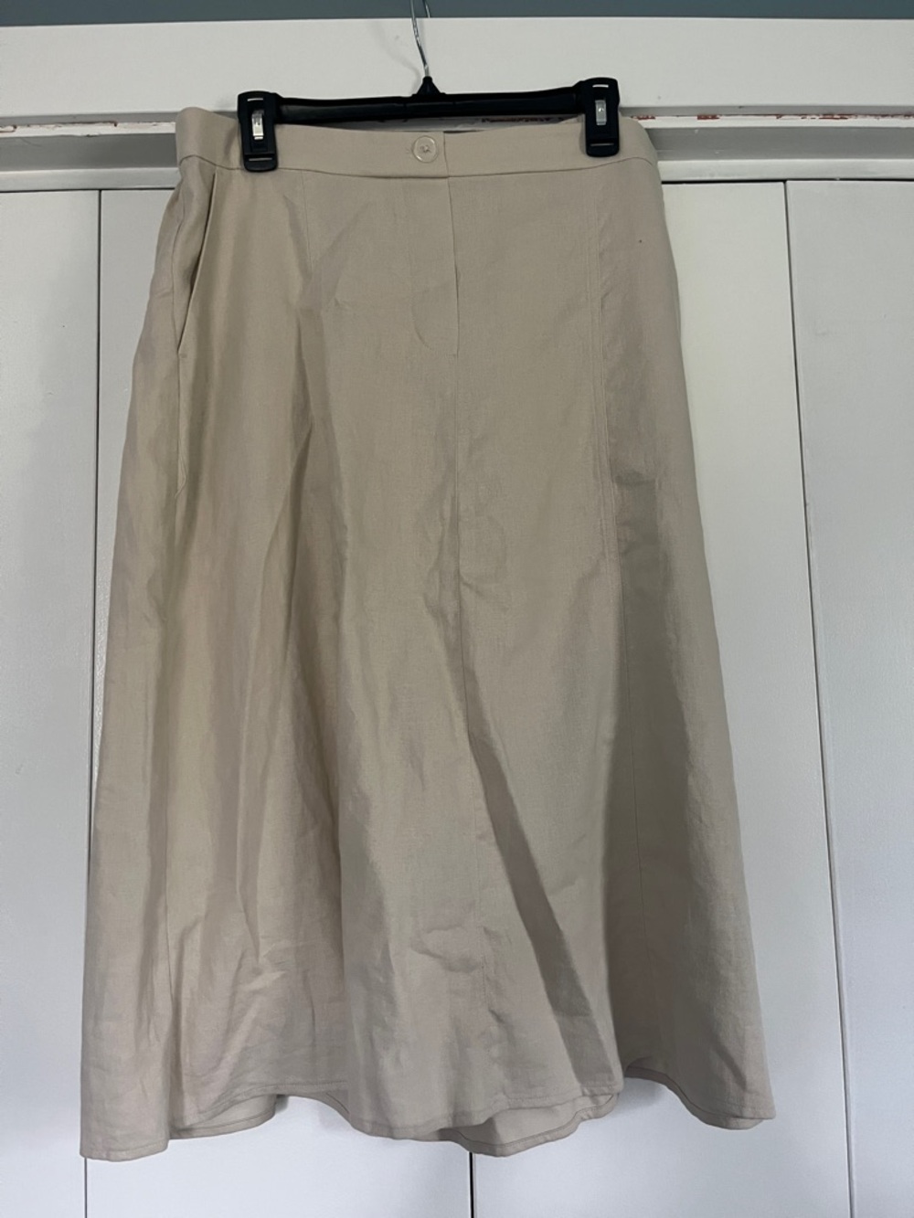 Beige A-Line Midi Skirt - Classic Women's Skirt LINEN